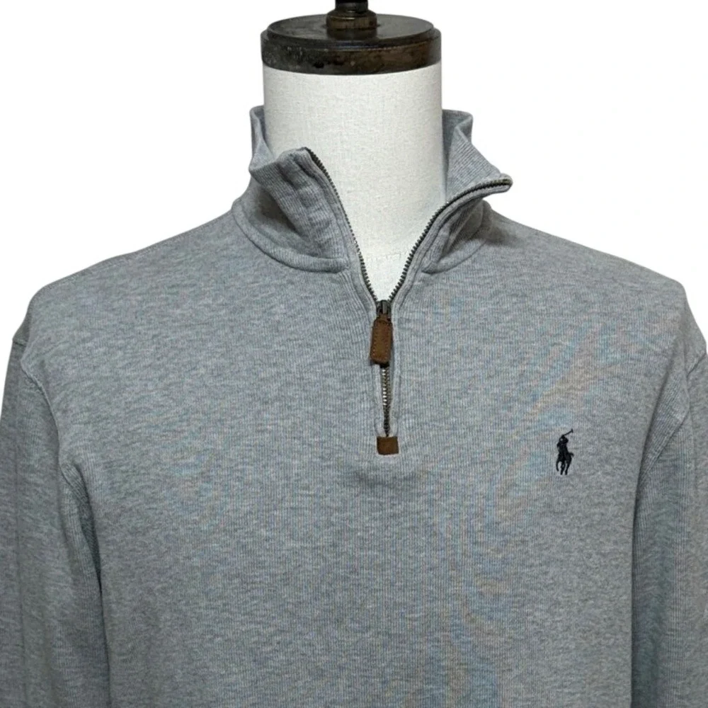 Polo Ralph Lauren Sweater Mens Medium Gray 1/4 Zip Pullover Long Sleeve Preppy